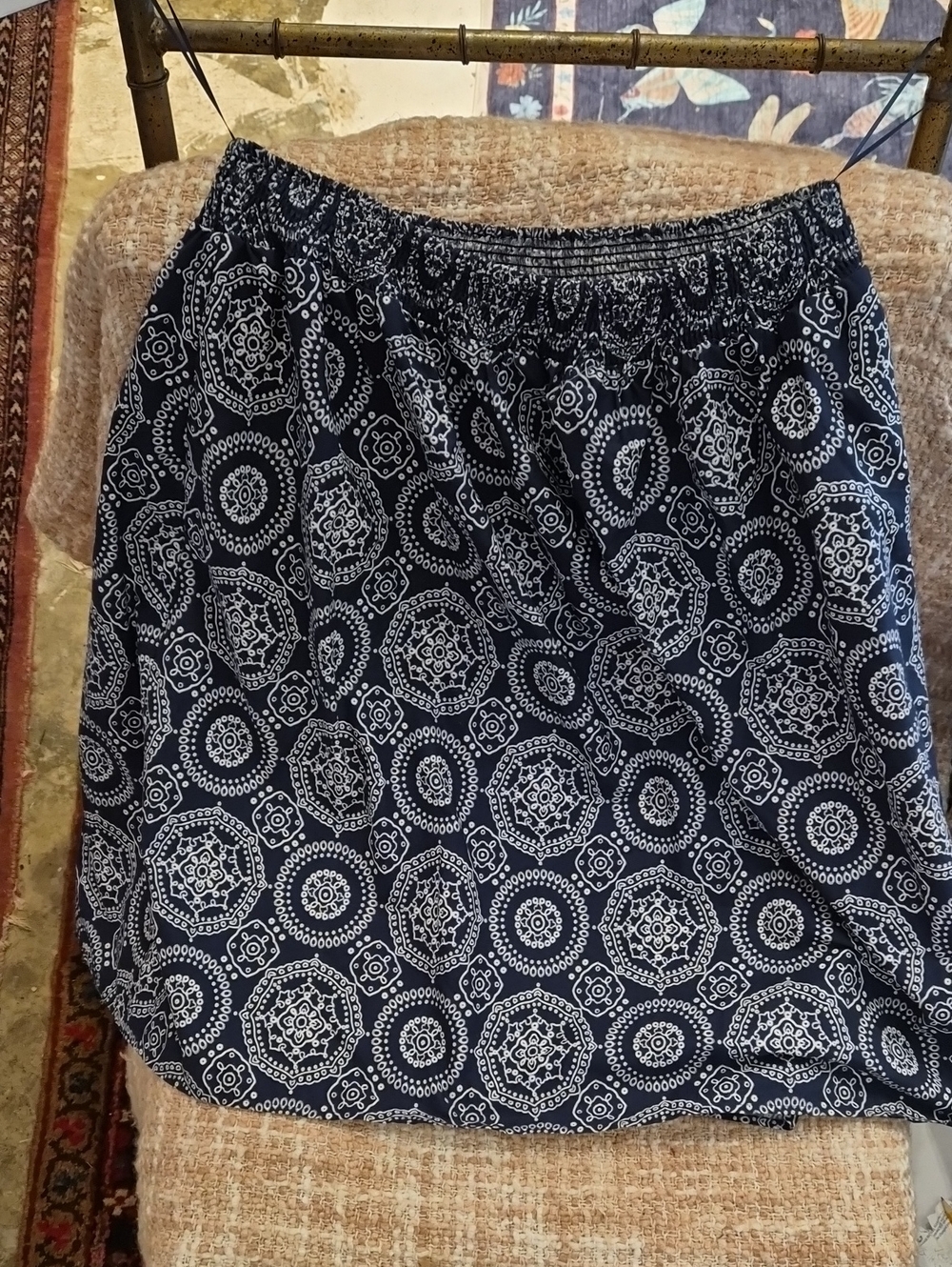 CeCe, Size XL, Women's Navy Blue Printed Elastic Waist Skirt, 2 Pockets